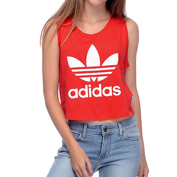red and white adidas crop top